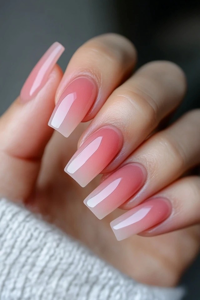 Pink Jelly Glossy Nails